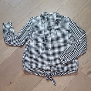 Jones New York Button Down Shirt Women's sz S Black/White Check Tie Front Top